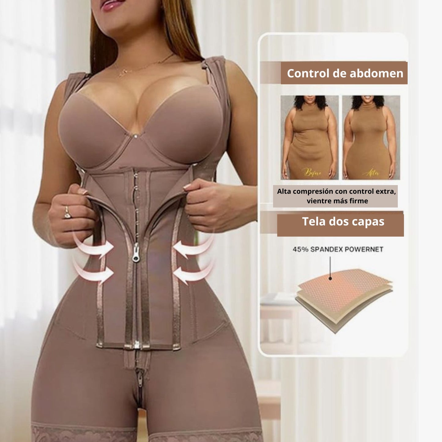 Faja modeladora de alta compresión, control de abdomen y postura, 9 huesos de memoria, levanta glúteos #Negro Talla #XXL