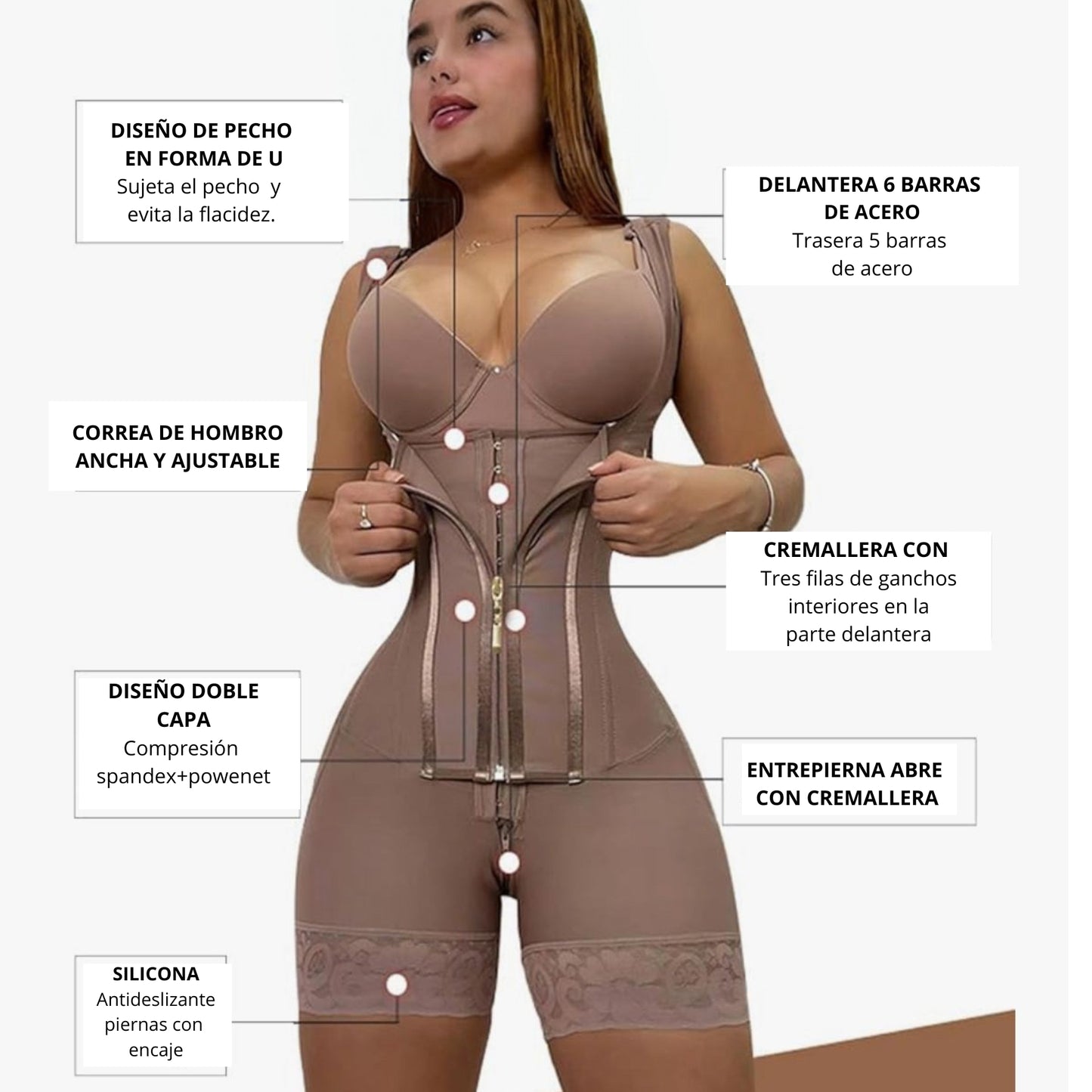 Faja modeladora de alta compresión, control de abdomen y postura, 9 huesos de memoria, levanta glúteos #Negro Talla #XXL