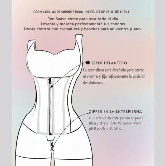 Faja modeladora de alta compresión, control de abdomen y postura, 9 huesos de memoria, levanta glúteos # Beige Talla #M