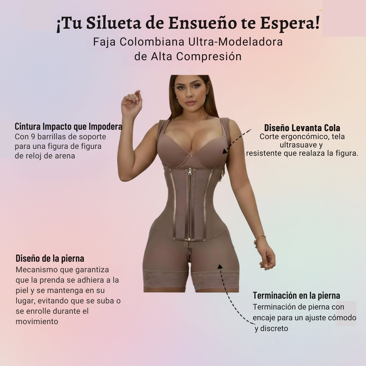 Faja modeladora de alta compresión, control de abdomen y postura, 9 huesos de memoria, levanta glúteos #Negro Talla #XXL