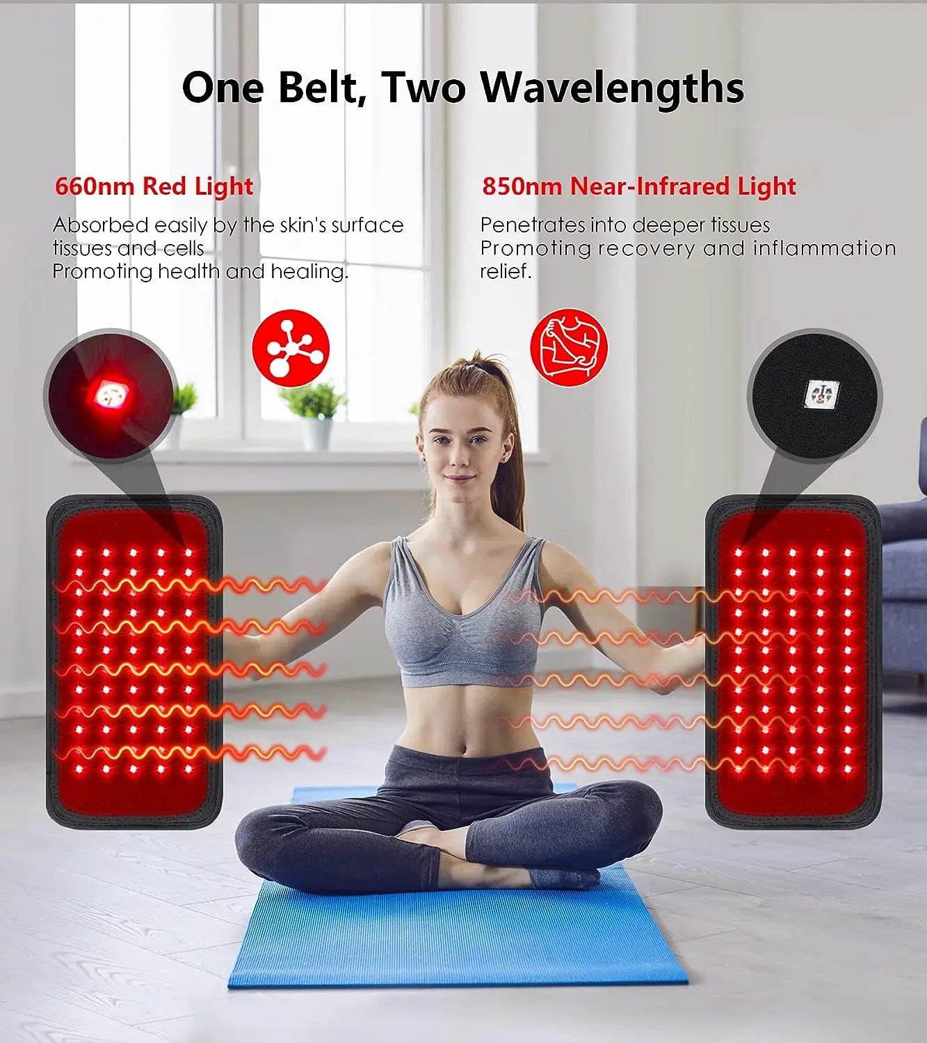 Terapia de luz roja y infrarroja, 60 LED, 850nm, 660nm, ideal para quemar grasa, mejora la circulación y la metabolismo y recuperarse de lesiones deportivas, alivio del dolor, almohadilla térmica para cintura,