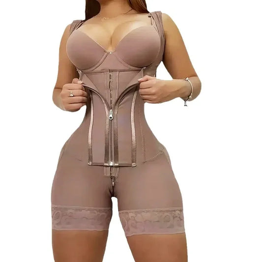 Faja modeladora de alta compresión, control de abdomen y postura, 9 huesos de memoria, levanta glúteos. Color Cinnamon. Talla M