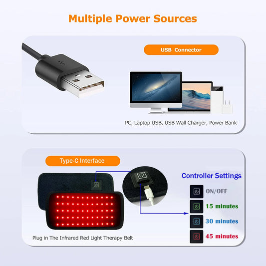 Terapia de luz roja y infrarroja, 60 LED, 850nm, 660nm, ideal para quemar grasa, mejora la circulación y la metabolismo y recuperarse de lesiones deportivas, alivio del dolor, almohadilla térmica para cintura,
