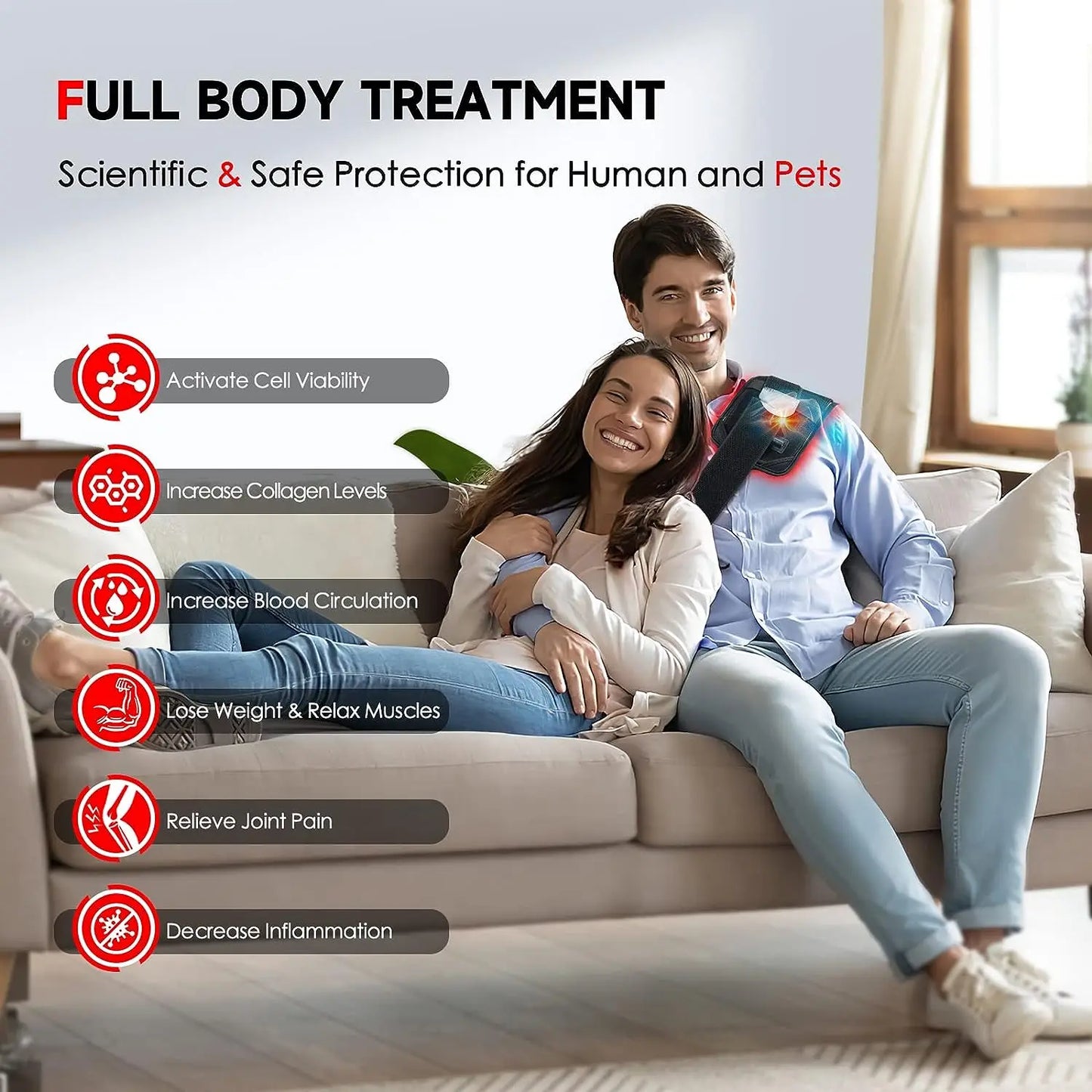 Terapia de luz roja y infrarroja, 60 LED, 850nm, 660nm, ideal para quemar grasa, mejora la circulación y la metabolismo y recuperarse de lesiones deportivas, alivio del dolor, almohadilla térmica para cintura,
