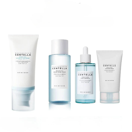 SKIN1004 Madagascar Centella Skincare Hyalu-Cica Set/4  Face Foam-Acne Toning Toner-Ampoule-Soothing Cream,Stick Mask,Cleansing Oil Basic Skin Care Full Set.Hidratación y Humectación para piel seca.