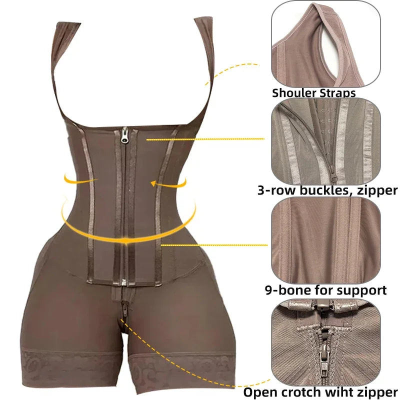 Faja modeladora de alta compresión, control de abdomen y postura, 9 huesos de memoria, levanta glúteos. Color Cinnamon. Talla M