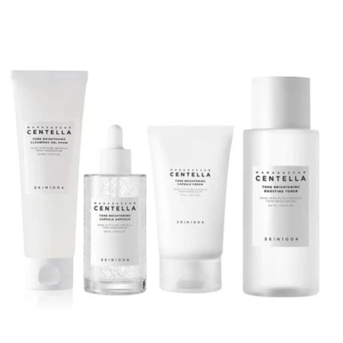 SKIN1004 Madagascar Centella Skincare Asiatica Whitening Cream Serum Cleansing Gel Foam Toner 4Pcs/Set . Piel mixta y con Manchas.