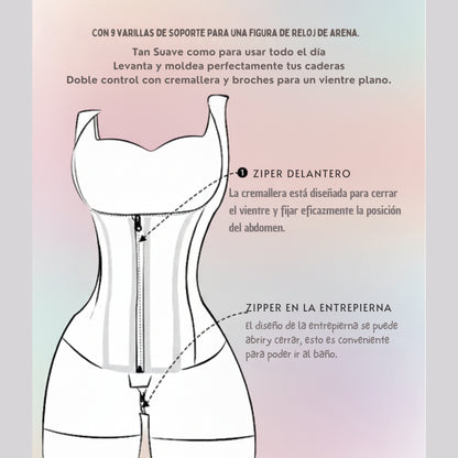 Faja modeladora de alta compresión, control de abdomen y postura, 9 huesos de memoria, levanta glúteos # Beige Talla #S