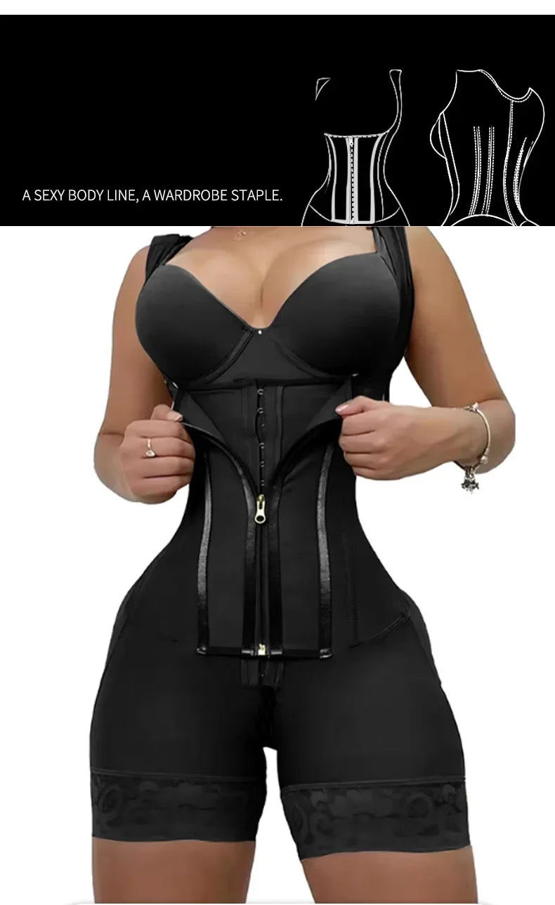 Faja modeladora de alta compresión para mujer con encaje, corsé de control de abdomen y postura, con 9 huesos de memoria, cremallera, levanta glúteos, body cuerpo completo, adelgazamiento Shaperwear.
