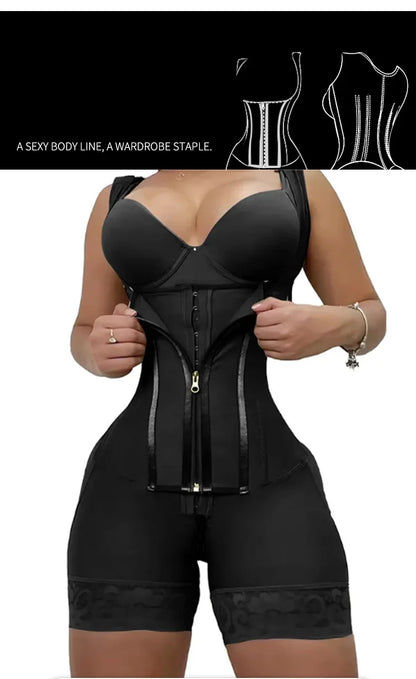 Faja modeladora de alta compresión para mujer con encaje, corsé de control de abdomen y postura, con 9 huesos de memoria, cremallera, levanta glúteos, body cuerpo completo, adelgazamiento Shaperwear.