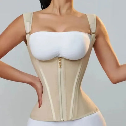 Faja modeladora , corset reductor de cintura para mujer,15 huesos de acero en espiral, soporte Lumbar, con control de abdomen, cremallera y ganchos, doble compresión.