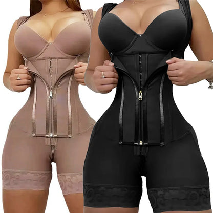 Faja modeladora de alta compresión para mujer con encaje, corsé de control de abdomen y postura, con 9 huesos de memoria, cremallera, levanta glúteos, body cuerpo completo, adelgazamiento Shaperwear.