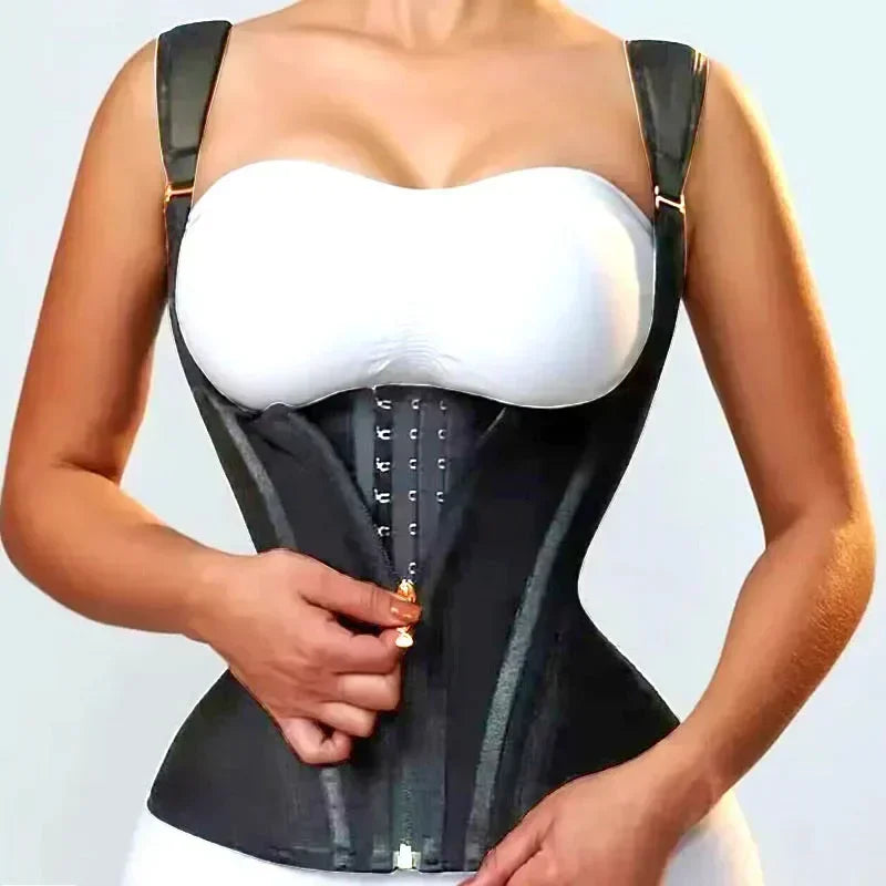 Faja modeladora , corset reductor de cintura para mujer,15 huesos de acero en espiral, soporte Lumbar, con control de abdomen, cremallera y ganchos, doble compresión.