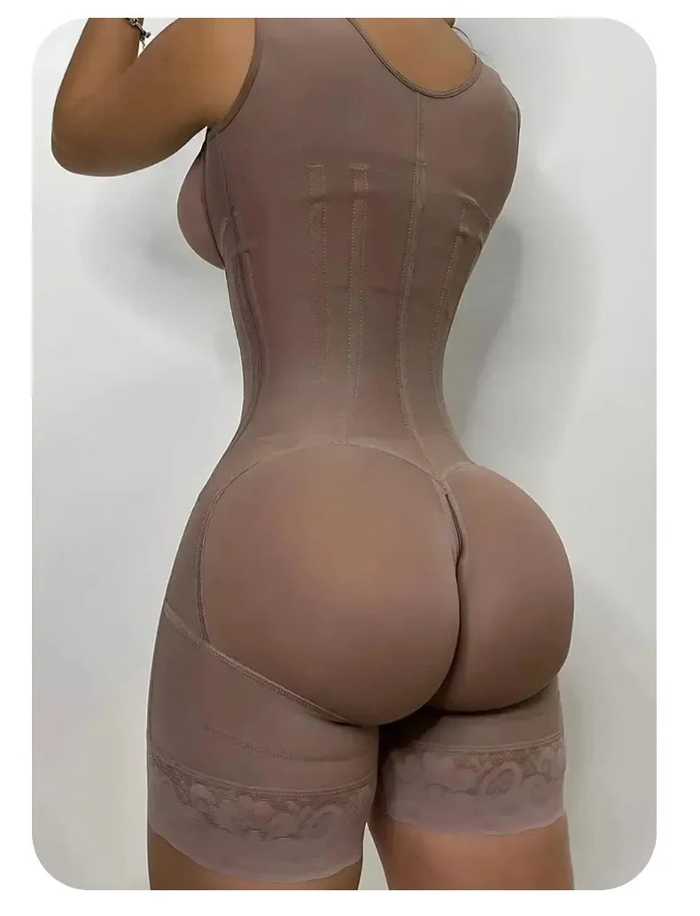 Faja modeladora de alta compresión para mujer con encaje, corsé de control de abdomen y postura, con 9 huesos de memoria, cremallera, levanta glúteos, body cuerpo completo, adelgazamiento Shaperwear.