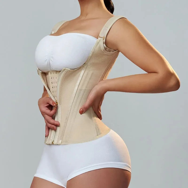 Faja modeladora , corset reductor de cintura para mujer,15 huesos de acero en espiral, soporte Lumbar, con control de abdomen, cremallera y ganchos, doble compresión.