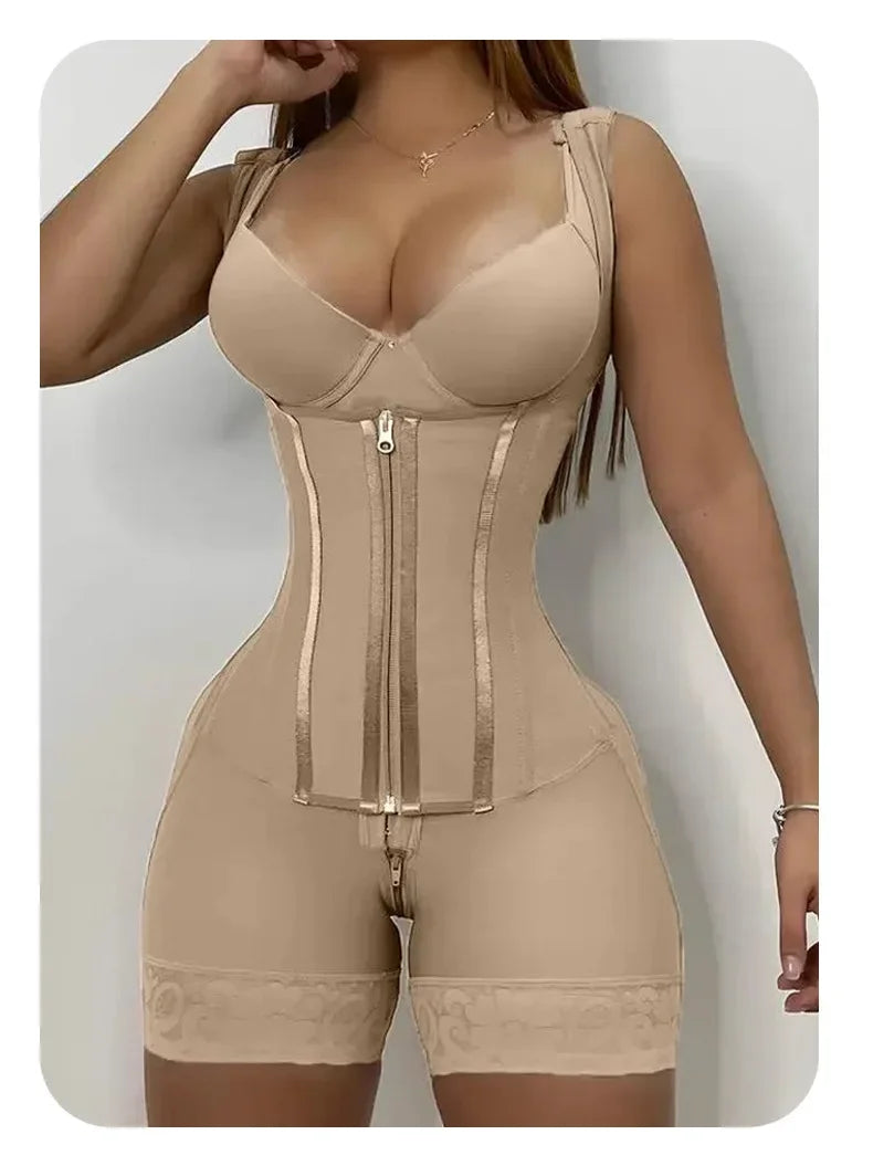 Faja modeladora de alta compresión para mujer con encaje, corsé de control de abdomen y postura, con 9 huesos de memoria, cremallera, levanta glúteos, body cuerpo completo, adelgazamiento Shaperwear.