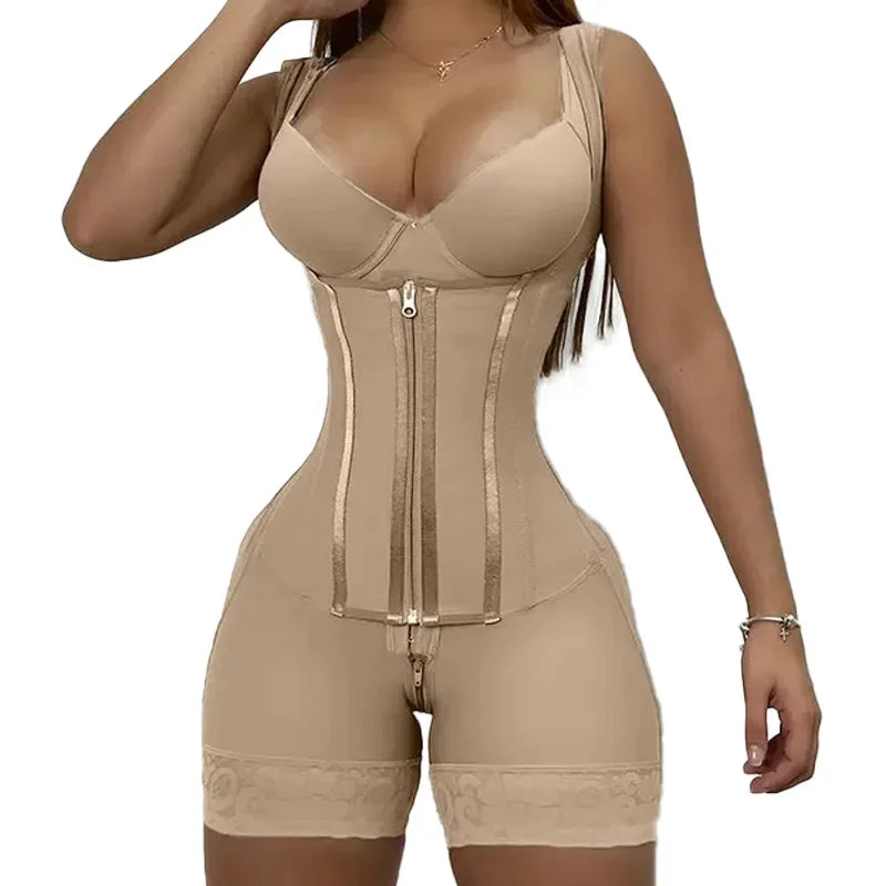 Faja modeladora de alta compresión para mujer con encaje, corsé de control de abdomen y postura, con 9 huesos de memoria, cremallera, levanta glúteos, body cuerpo completo, adelgazamiento Shaperwear.