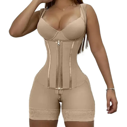 Faja modeladora de alta compresión para mujer con encaje, corsé de control de abdomen y postura, con 9 huesos de memoria, cremallera, levanta glúteos, body cuerpo completo, adelgazamiento Shaperwear.