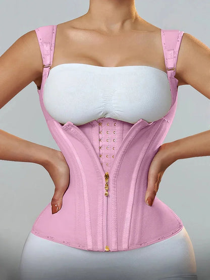 Faja modeladora , corset reductor de cintura para mujer,15 huesos de acero en espiral, soporte Lumbar, con control de abdomen, cremallera y ganchos, doble compresión.