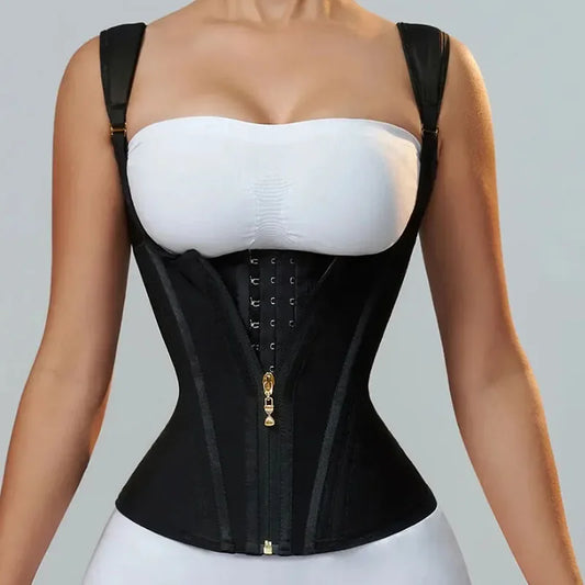Faja modeladora , corset reductor de cintura para mujer,15 huesos de acero en espiral, soporte Lumbar, con control de abdomen, cremallera y ganchos, doble compresión.