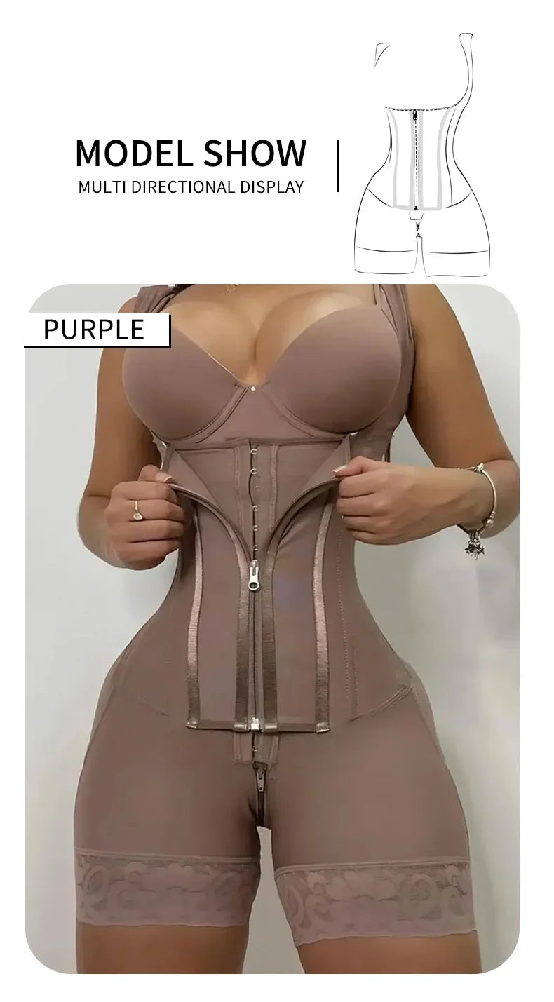 Faja modeladora de alta compresión para mujer con encaje, corsé de control de abdomen y postura, con 9 huesos de memoria, cremallera, levanta glúteos, body cuerpo completo, adelgazamiento Shaperwear.