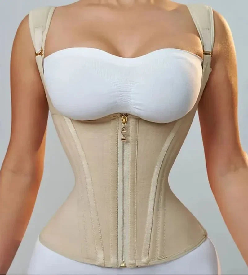 Faja modeladora , corset reductor de cintura para mujer,15 huesos de acero en espiral, soporte Lumbar, con control de abdomen, cremallera y ganchos, doble compresión.