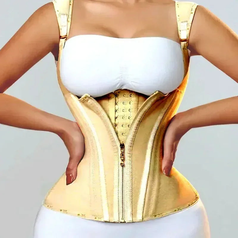 Faja modeladora , corset reductor de cintura para mujer,15 huesos de acero en espiral, soporte Lumbar, con control de abdomen, cremallera y ganchos, doble compresión.