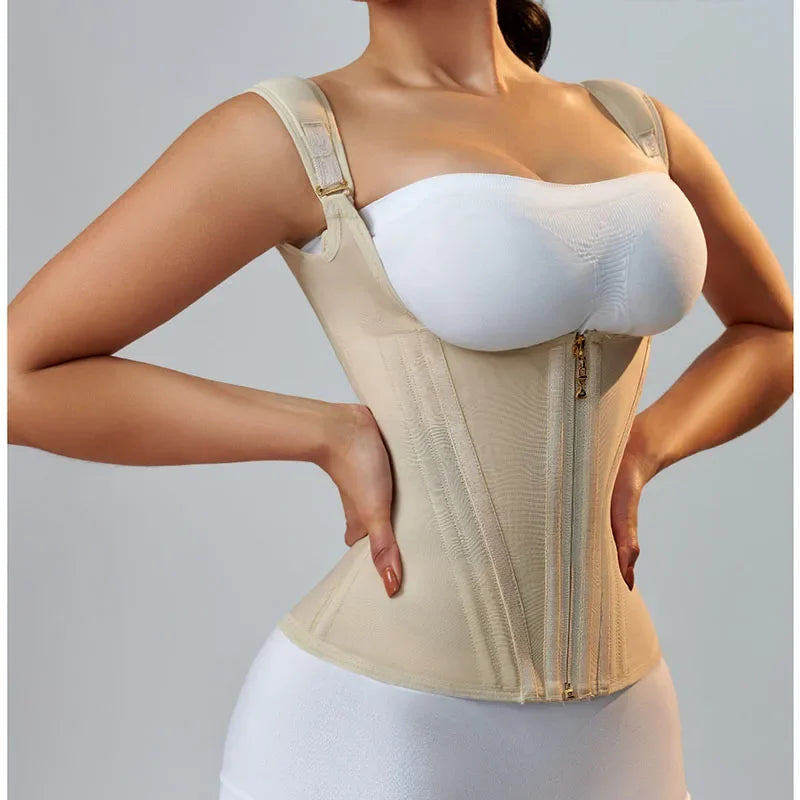 Faja modeladora , corset reductor de cintura para mujer,15 huesos de acero en espiral, soporte Lumbar, con control de abdomen, cremallera y ganchos, doble compresión.