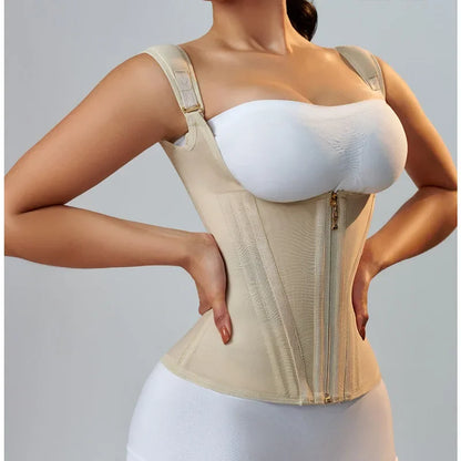 Faja modeladora , corset reductor de cintura para mujer,15 huesos de acero en espiral, soporte Lumbar, con control de abdomen, cremallera y ganchos, doble compresión.