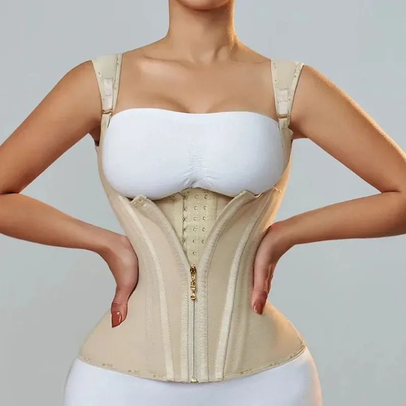 Faja modeladora , corset reductor de cintura para mujer,15 huesos de acero en espiral, soporte Lumbar, con control de abdomen, cremallera y ganchos, doble compresión.
