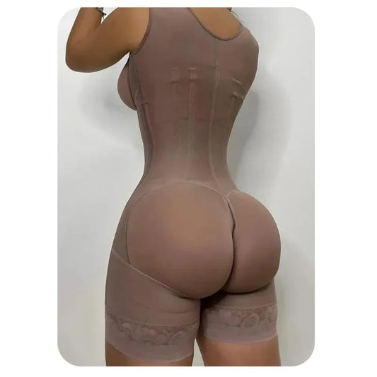 Faja modeladora de alta compresión para mujer con encaje, corsé de control de abdomen y postura, con 9 huesos de memoria, cremallera, levanta glúteos, body cuerpo completo, adelgazamiento Shaperwear.