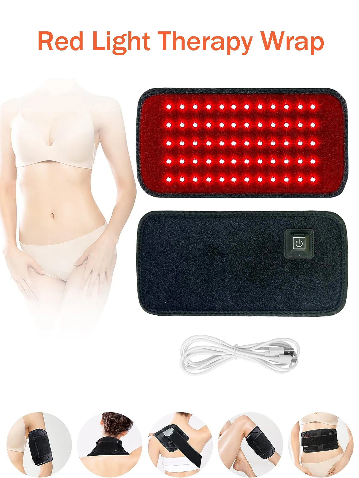 Terapia de luz roja y infrarroja, 60 LED, 850nm, 660nm, ideal para quemar grasa, mejora la circulación y la metabolismo y recuperarse de lesiones deportivas, alivio del dolor, almohadilla térmica para cintura,