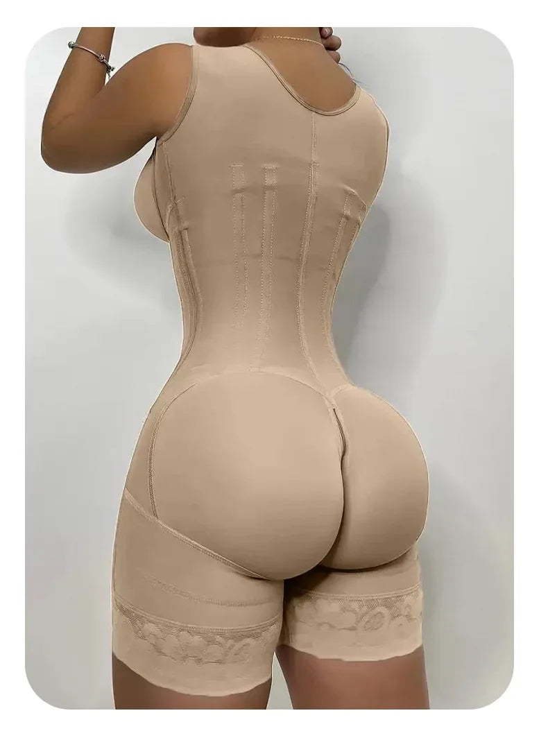 Faja modeladora de alta compresión para mujer con encaje, corsé de control de abdomen y postura, con 9 huesos de memoria, cremallera, levanta glúteos, body cuerpo completo, adelgazamiento Shaperwear.