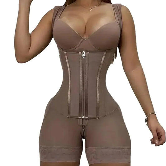 Faja modeladora de alta compresión para mujer con encaje, corsé de control de abdomen y postura, con 9 huesos de memoria, cremallera, levanta glúteos, body cuerpo completo, adelgazamiento Shaperwear.