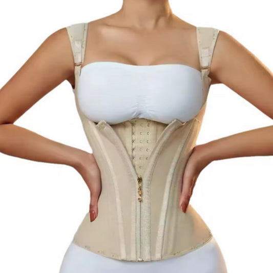 Faja modeladora , corset reductor de cintura para mujer,15 huesos de acero en espiral, soporte Lumbar, con control de abdomen, cremallera y ganchos, doble compresión.