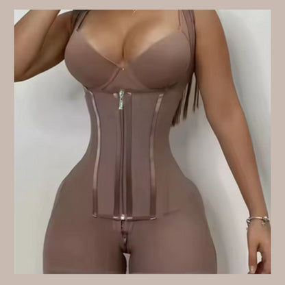 Faja modeladora de alta compresión para mujer con encaje, corsé de control de abdomen y postura, con 9 huesos de memoria, cremallera, levanta glúteos, body cuerpo completo, adelgazamiento Shaperwear.