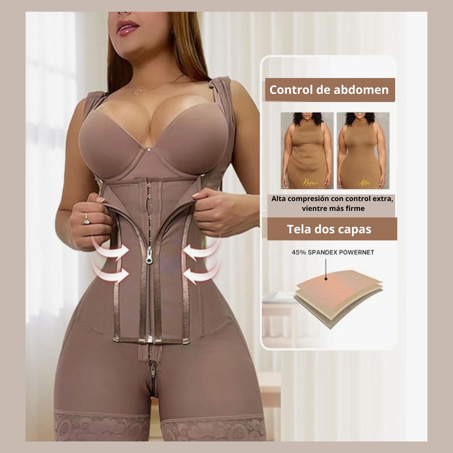 Faja modeladora de alta compresión para mujer con encaje, corsé de control de abdomen y postura, con 9 huesos de memoria, cremallera, levanta glúteos, body cuerpo completo, adelgazamiento Shaperwear.