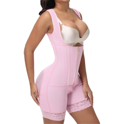 Faja modeladora de alta compresión para mujer con encaje, corsé de control de abdomen y postura, con 9 huesos de memoria, cremallera, levanta glúteos, body cuerpo completo, adelgazamiento Shaperwear.