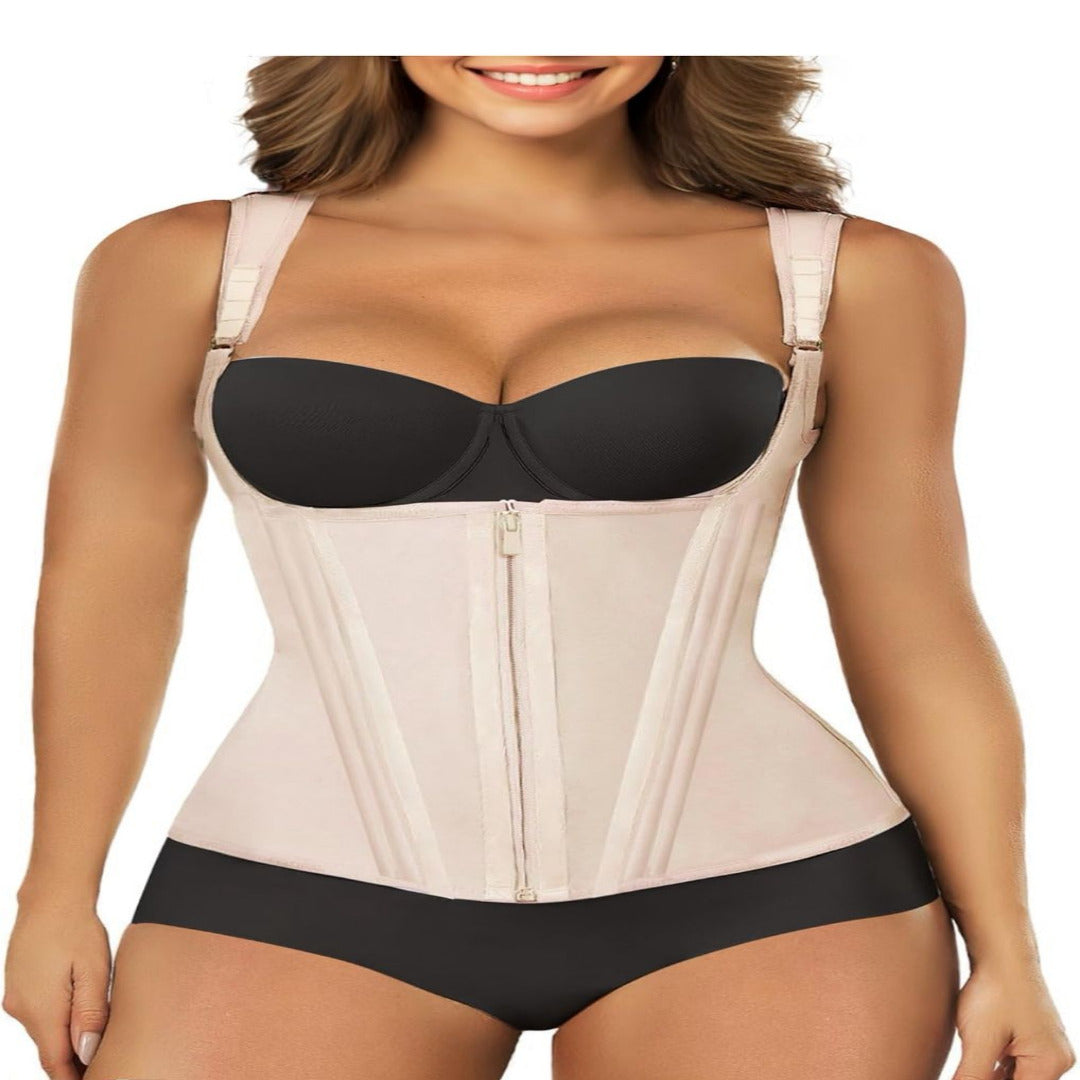 Faja modeladora , corset reductor de cintura para mujer, soporte Lumbar, con control de abdomen, cremallera y ganchos, doble compresión.